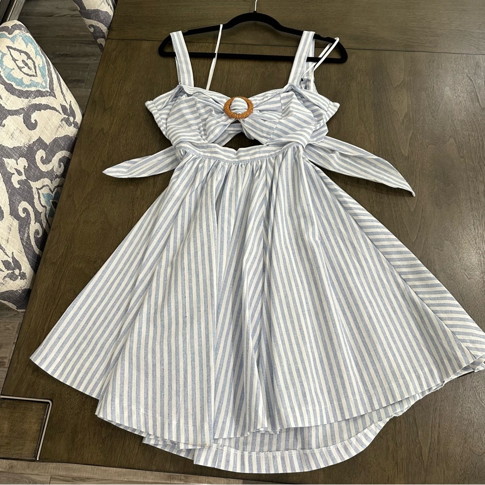 Aakaa Blue and White Striped Tie-BackDress - Picture 4 of 15